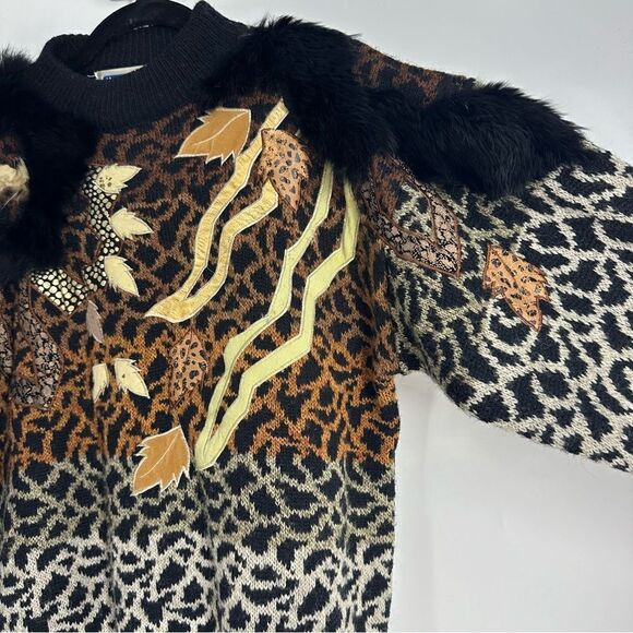 MARIEA KIM Women’s Vintage Animal Print Sweater Sz M - Picture 3 of 6
